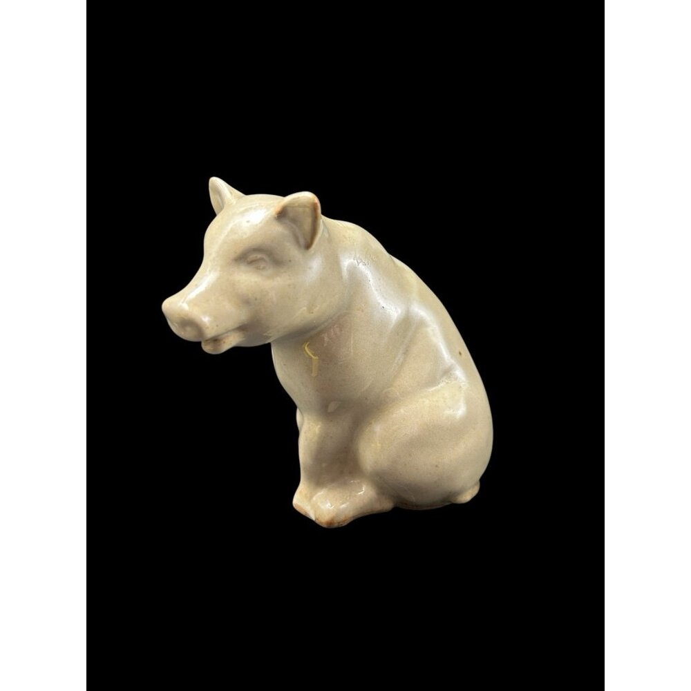 Vintage Ceramic Pig Piggy Bank 5" with Stopper Salt Glaze Takashi Japan Collect